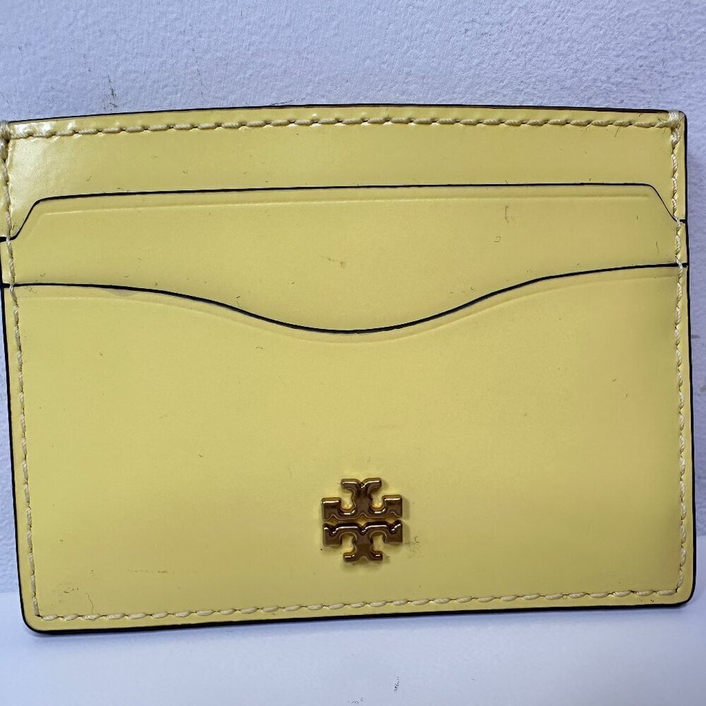 New Tory Burch Emerson Patent Leather Slim Card Case Holder Wallet Yellow
